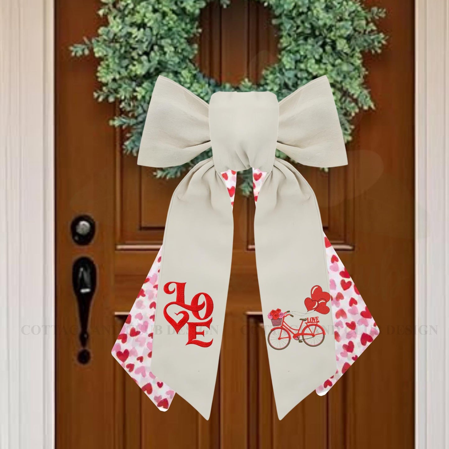 Valentine's Cupid Embroidered Wreath Sash | Personalized Door Decor