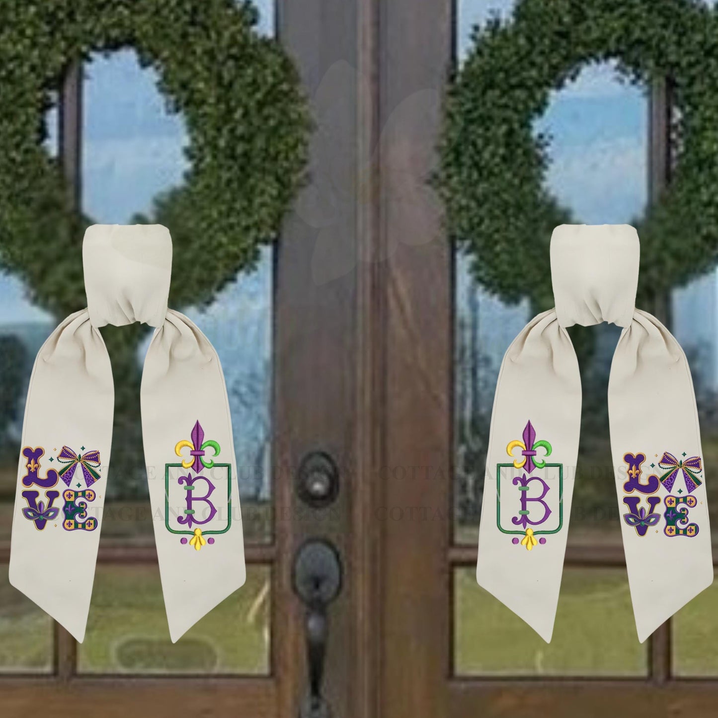 Mardi Gras Personalized Embroidered Wreath Sash with Optional Coordinating Sash