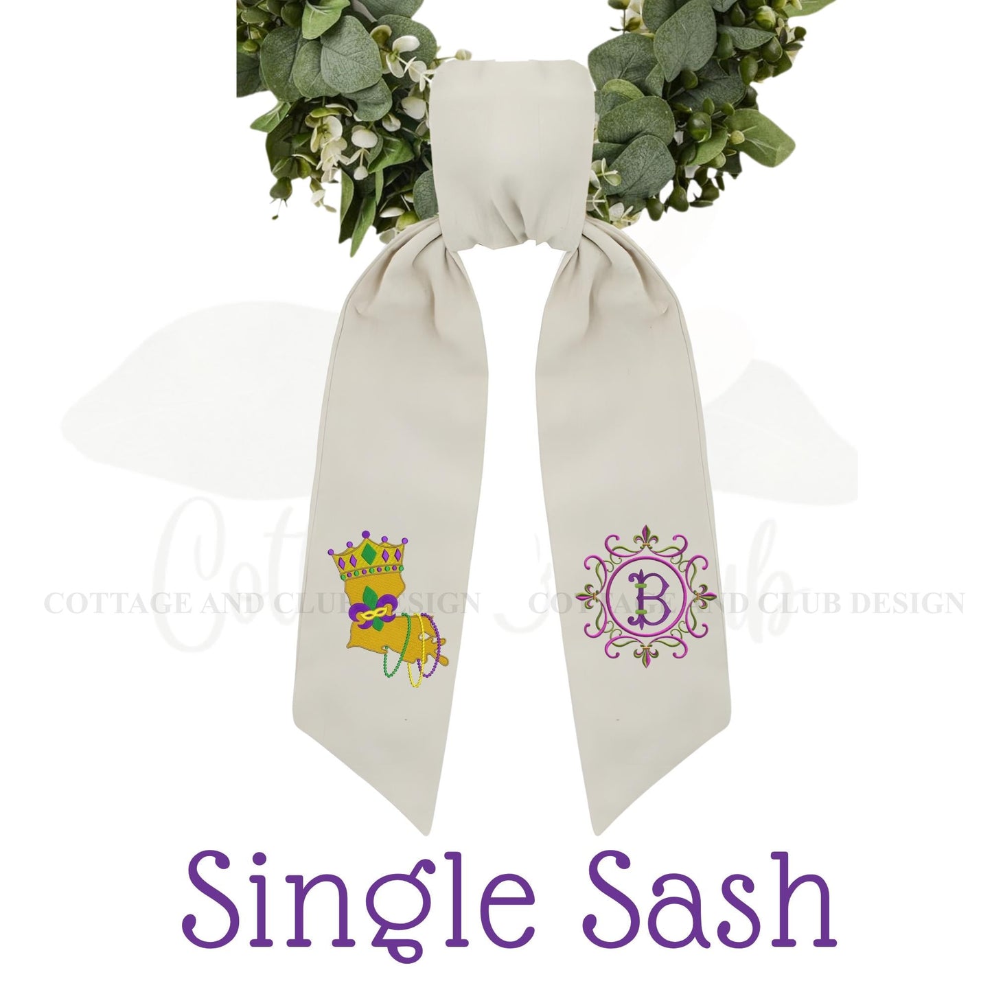 Mardi Gras Personalized Embroidered Wreath Sash
