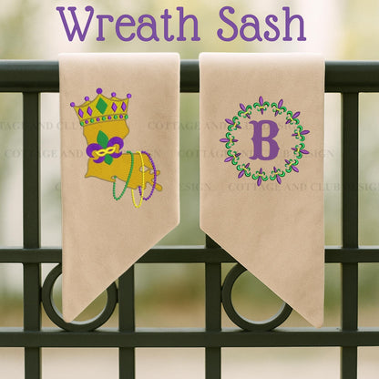 Mardi Gras Personalized Embroidered Wreath Sash