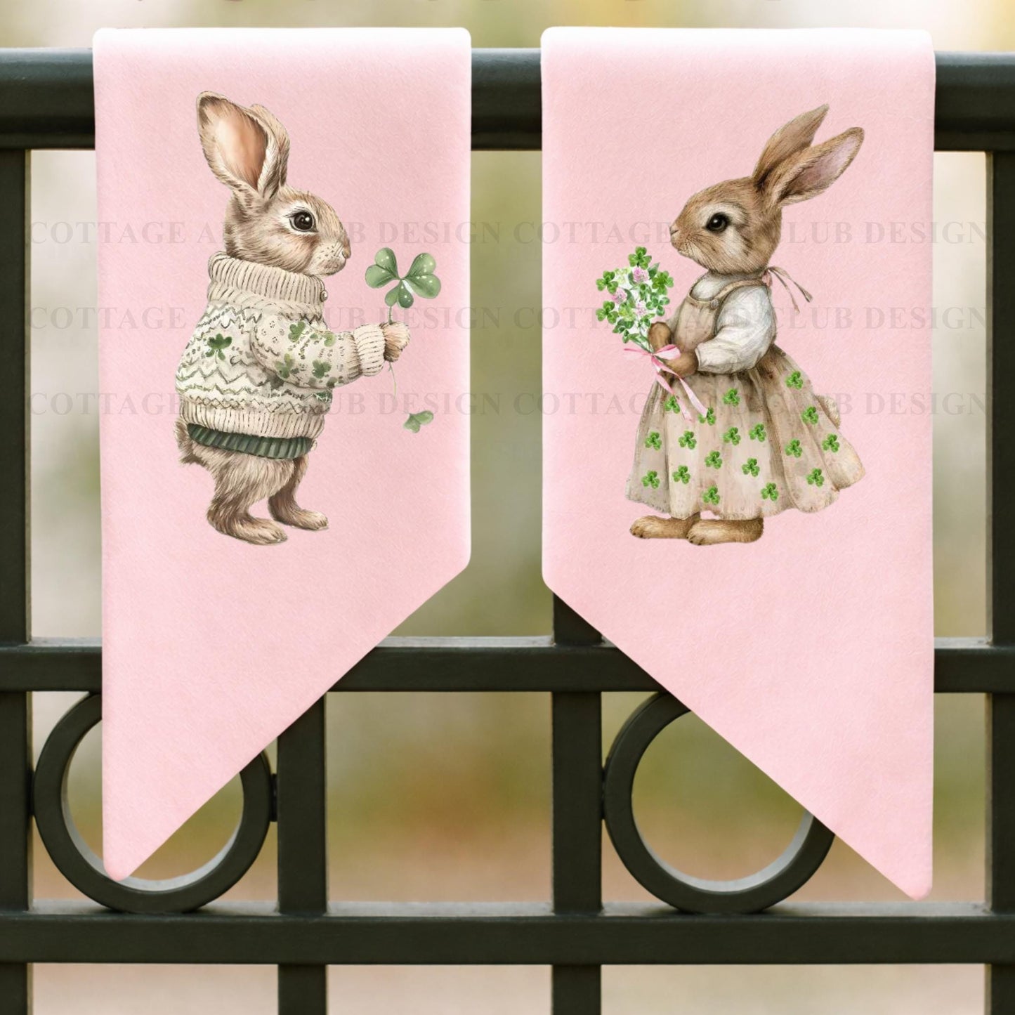 Adorable Bunny Couple Embroidered Wreath Sash | St. Patrick's Day Wreath Sash | Easter Wreath Sash