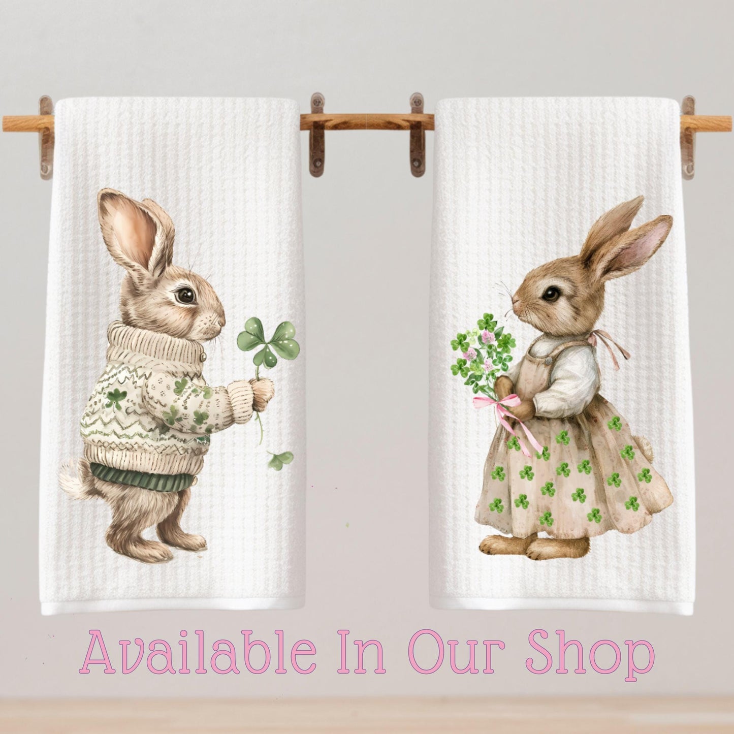 Adorable Bunny Couple Embroidered Wreath Sash | St. Patrick's Day Wreath Sash | Easter Wreath Sash