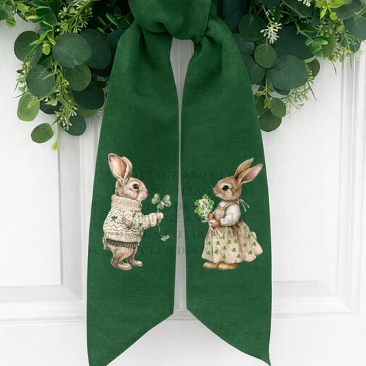 Adorable Bunny Couple Embroidered Wreath Sash | St. Patrick's Day Wreath Sash | Easter Wreath Sash