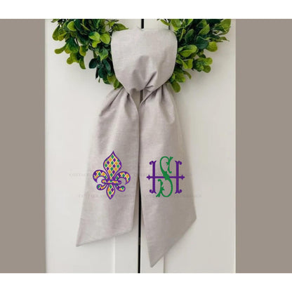 Mardi Gras Fleur De Lis Monogram Embroidered Wreath Sash