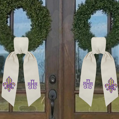 Mardi Gras Fleur De Lis Monogram Embroidered Wreath Sash