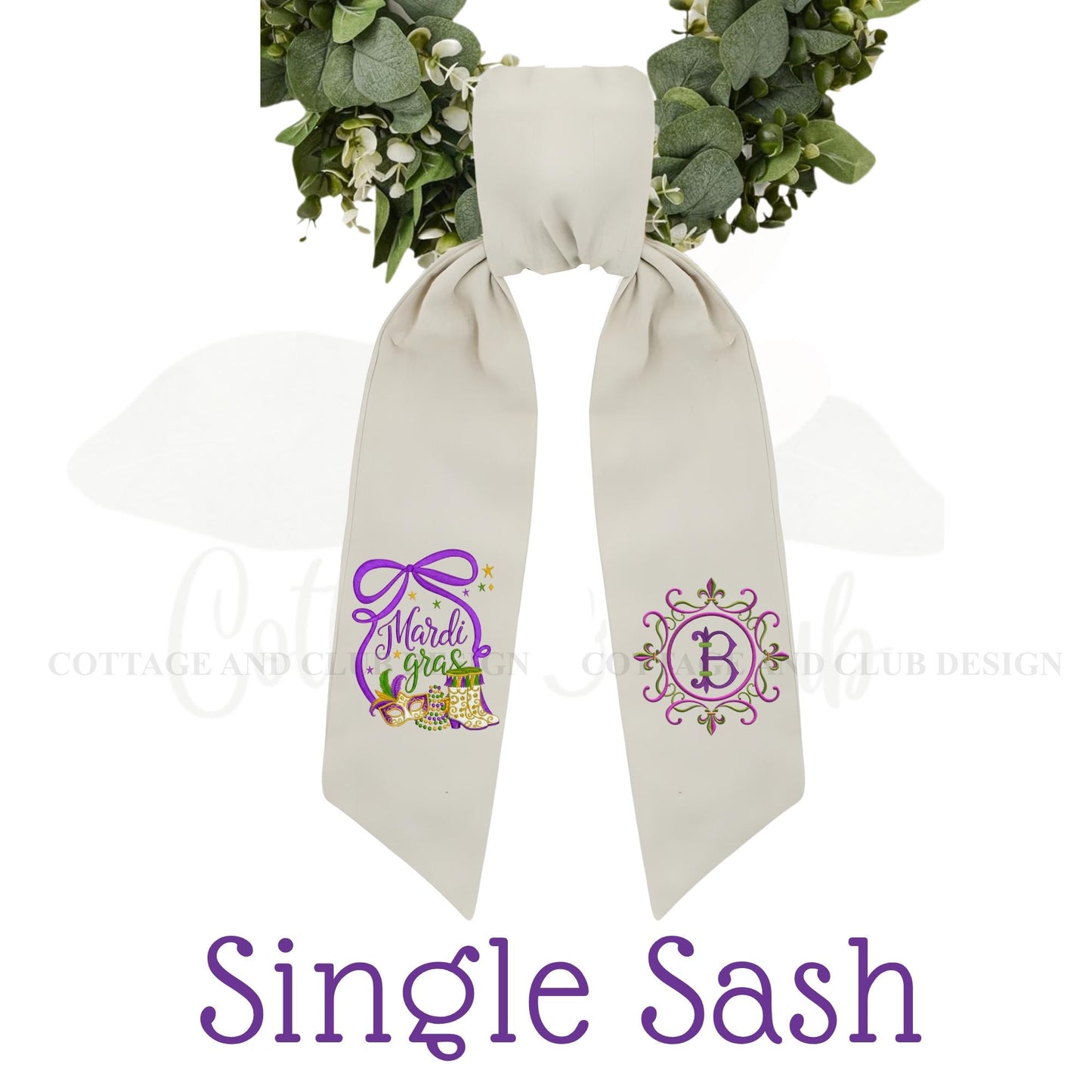 Mardi Gras Personalized Embroidered Wreath Sash