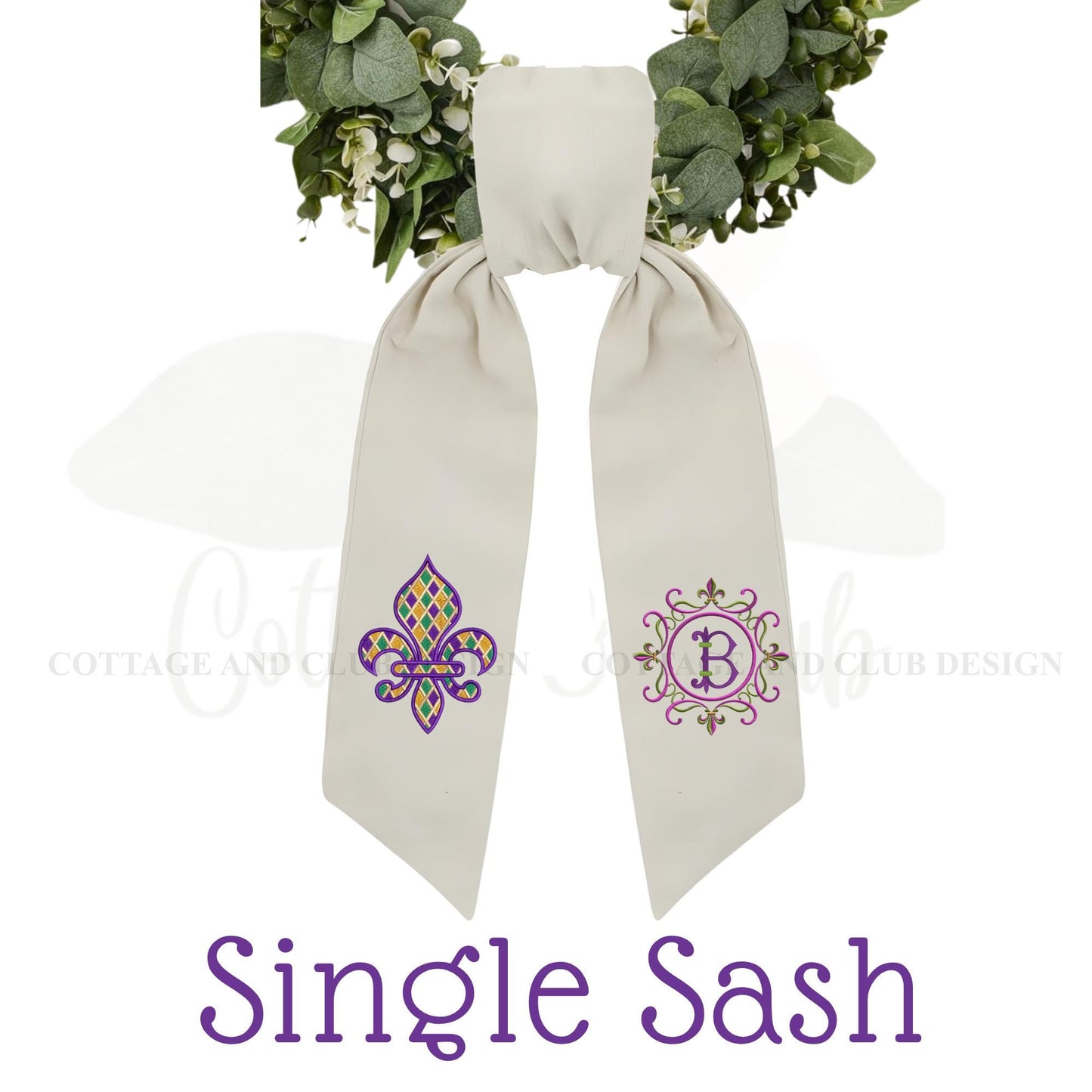 Mardi Gras Personalized Embroidered Wreath Sash