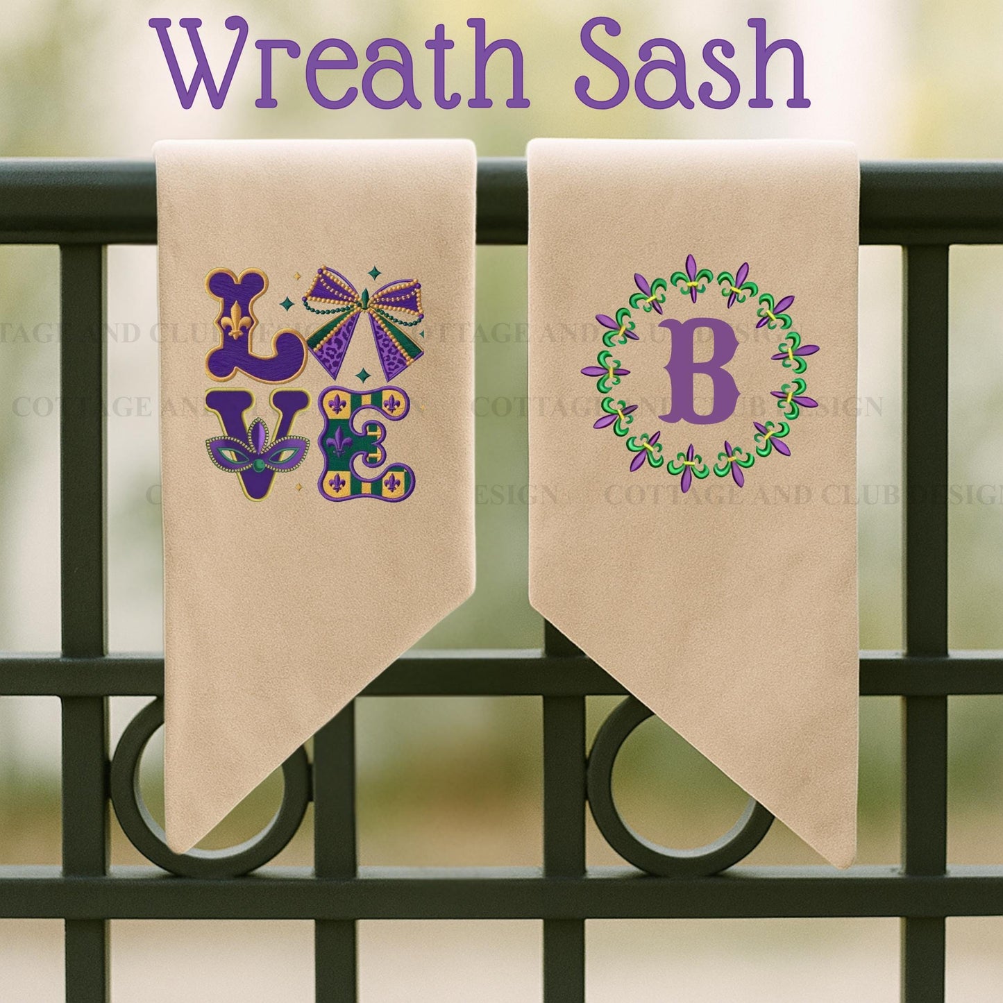 Mardi Gras Personalized Embroidered Wreath Sash with Optional Coordinating Sash