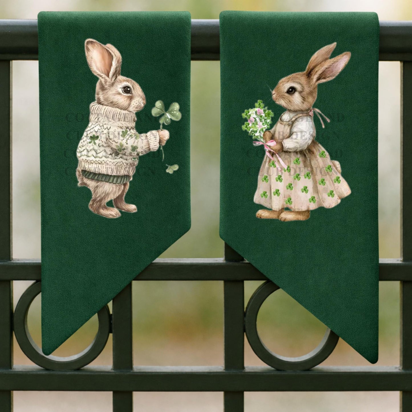 Adorable Bunny Couple Embroidered Wreath Sash | St. Patrick's Day Wreath Sash | Easter Wreath Sash