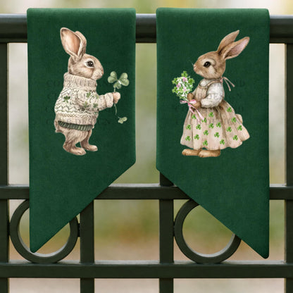 Adorable Bunny Couple Embroidered Wreath Sash | St. Patrick's Day Wreath Sash | Easter Wreath Sash