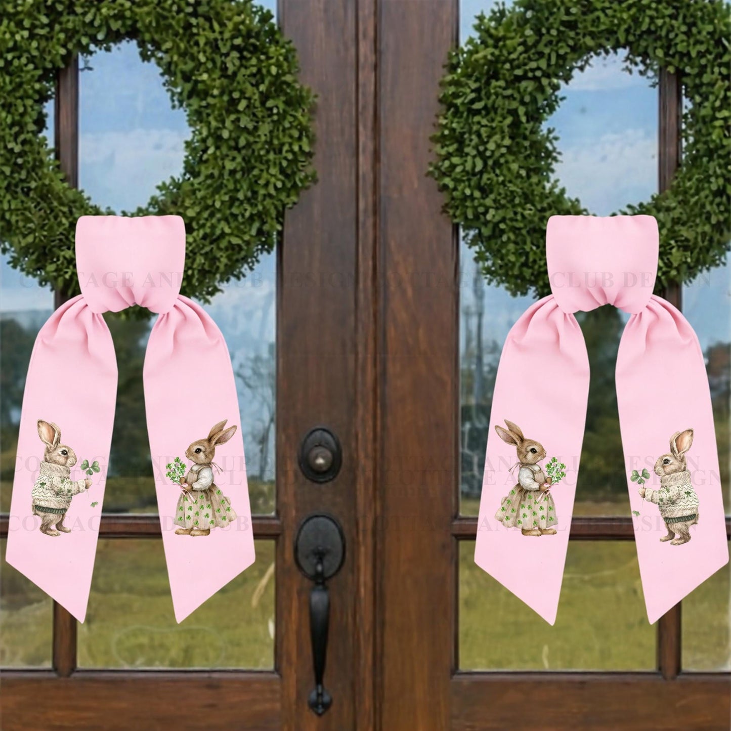 Adorable Bunny Couple Embroidered Wreath Sash | St. Patrick's Day Wreath Sash | Easter Wreath Sash