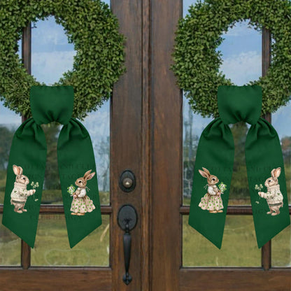 Adorable Bunny Couple Embroidered Wreath Sash | St. Patrick's Day Wreath Sash | Easter Wreath Sash